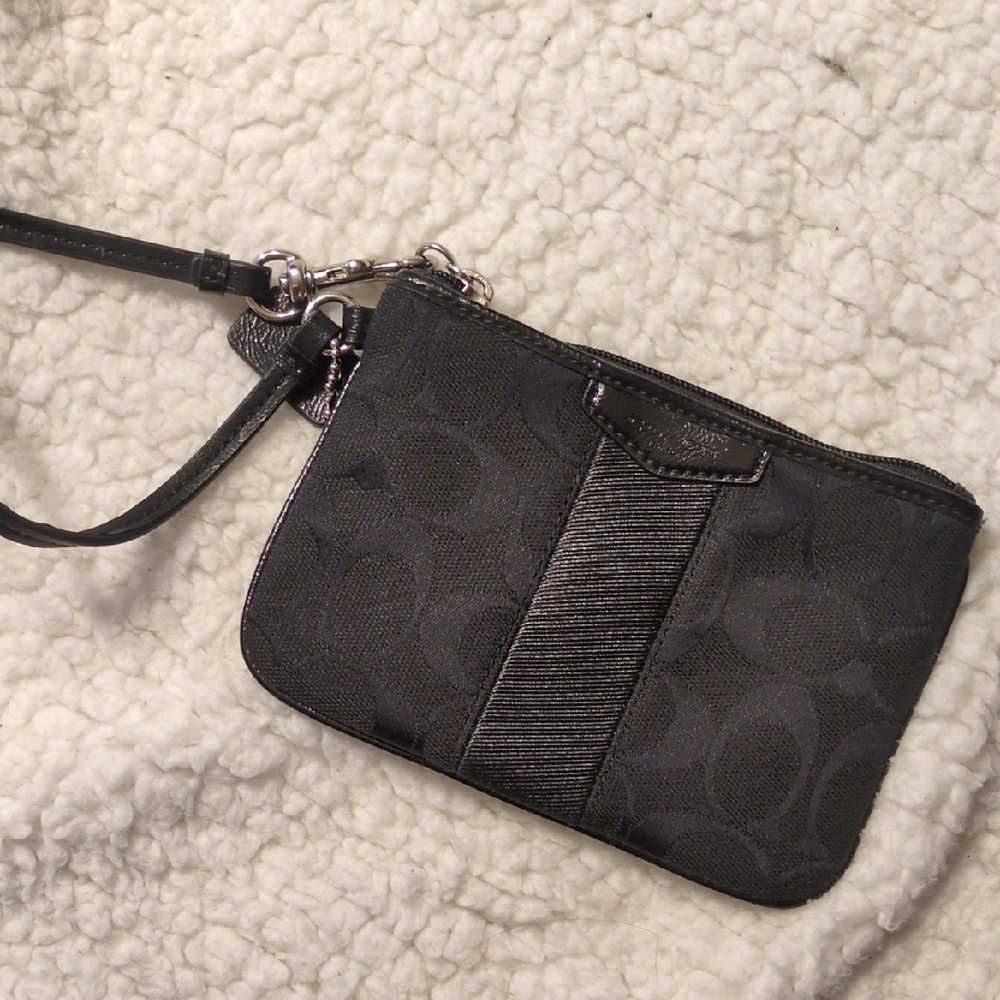 Coach Black Signature Wristlet with Center Stripe
